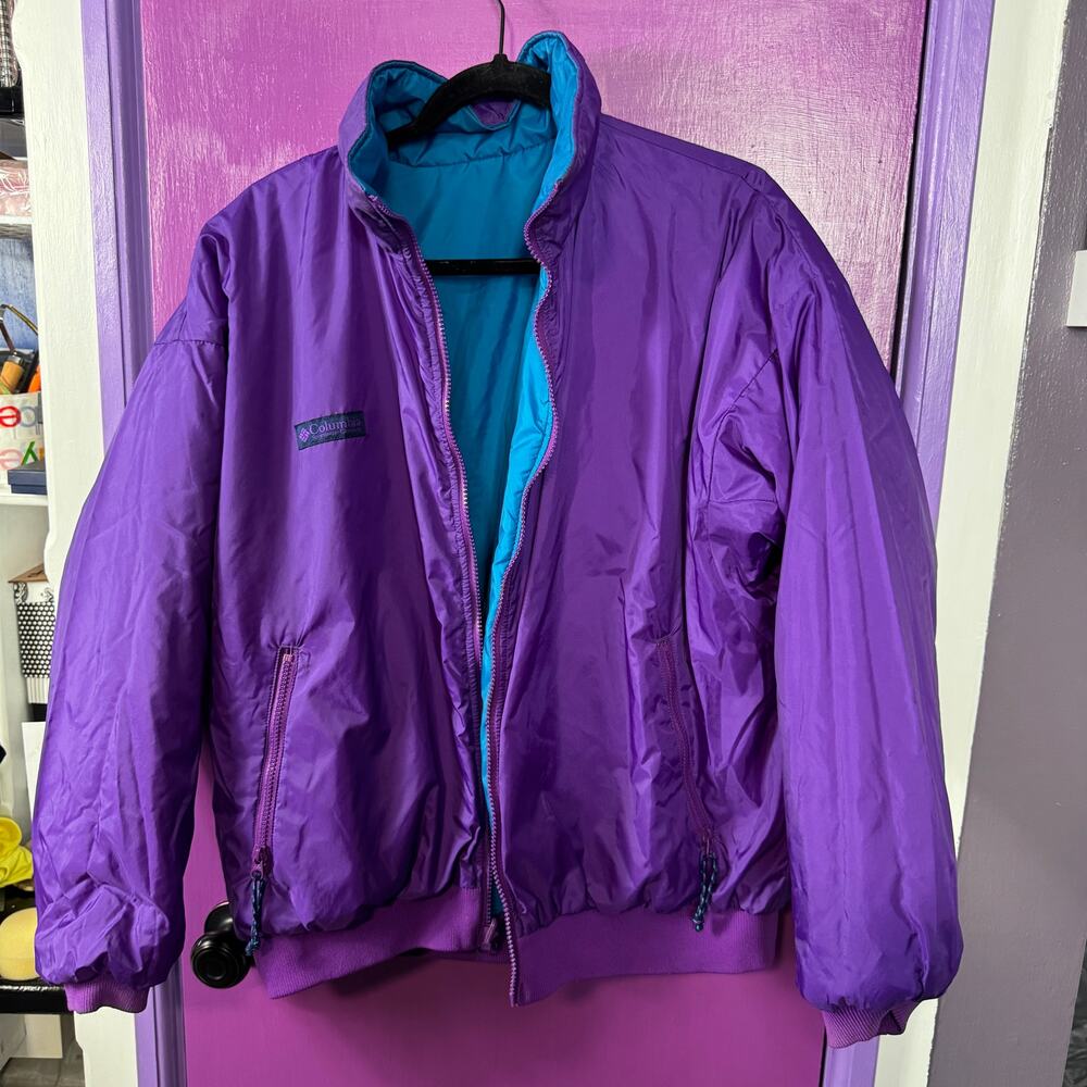 Vintage Columbia Reversible Puffer Jacket Women’s XL Blue Purple Insulated Coat - Picture 9 of 10